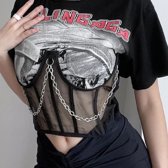 Black punk corset graphic t-shirt - Picture 3 of 7